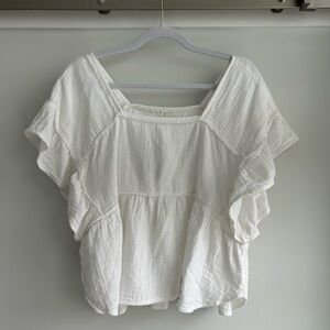 Anthropologie Cream Ruffled Blouse
